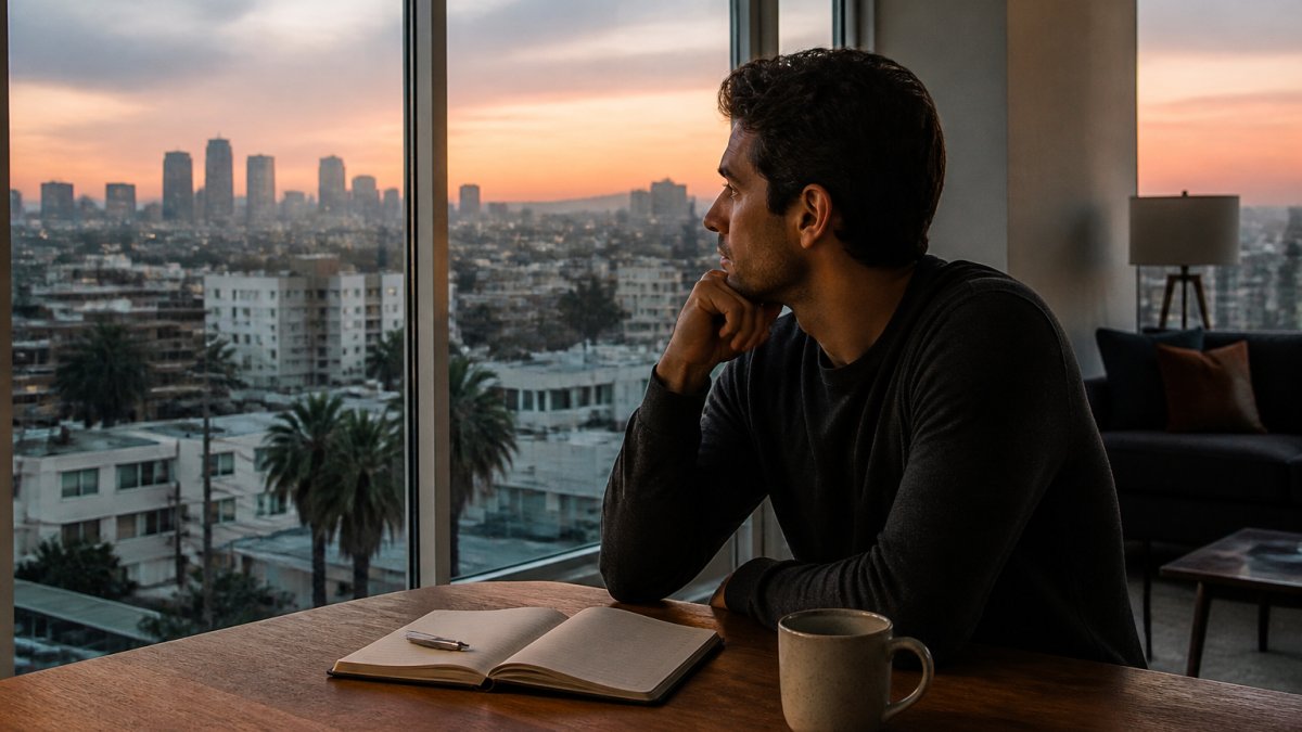 Diagram illustrating the process of separating your true self from conditioning while reflecting by a window.